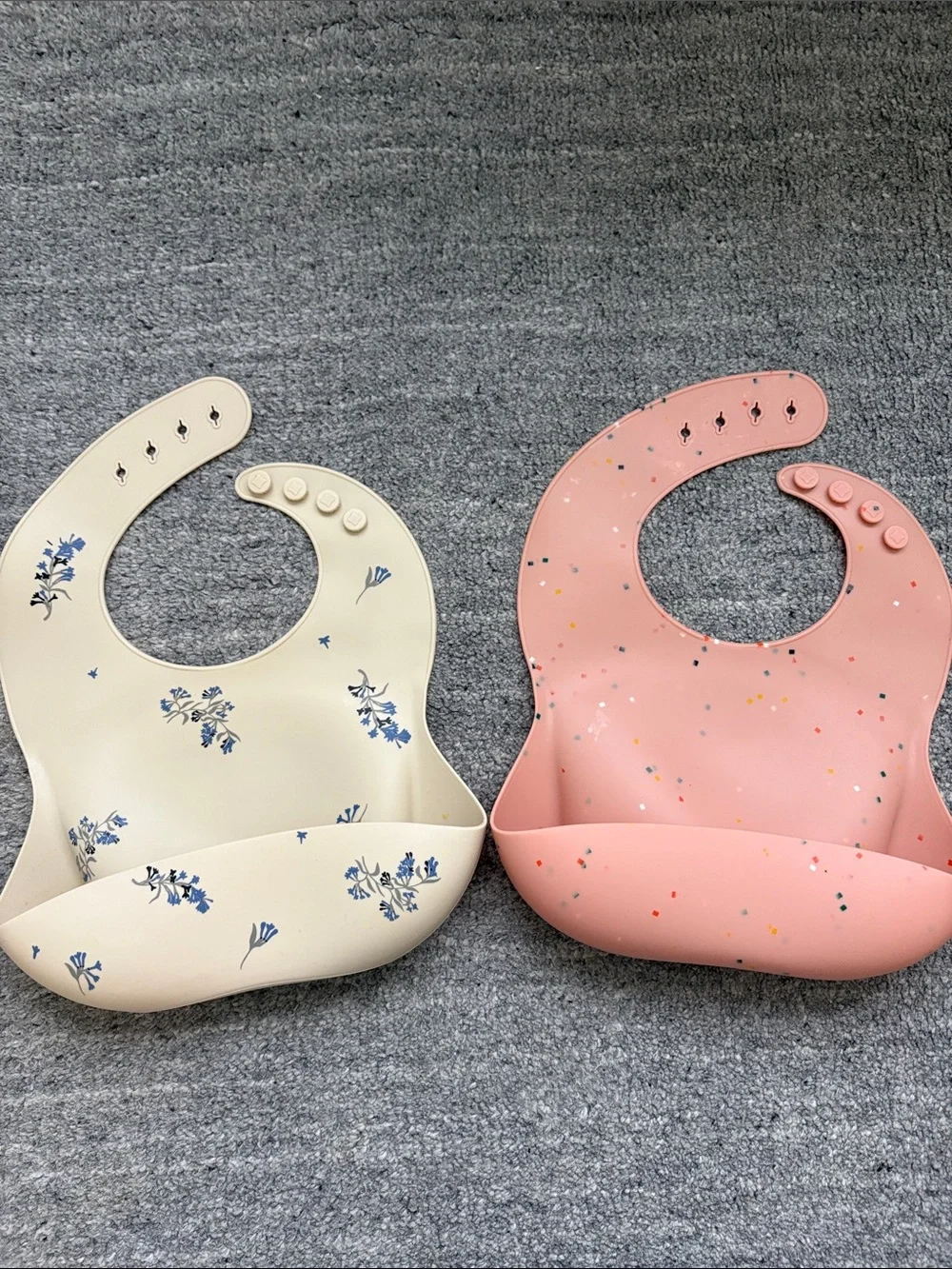 Adjustable Silicone Baby Bibs - Cream Floral & Pink Confetti (2-Pack)